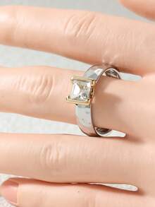 Gmzalx Women's Minimalist Fashion Ring, Square Hammered Design, Versatile Accessory For Daily Commute, Casual, Afternoon Tea - Two-color - View 4