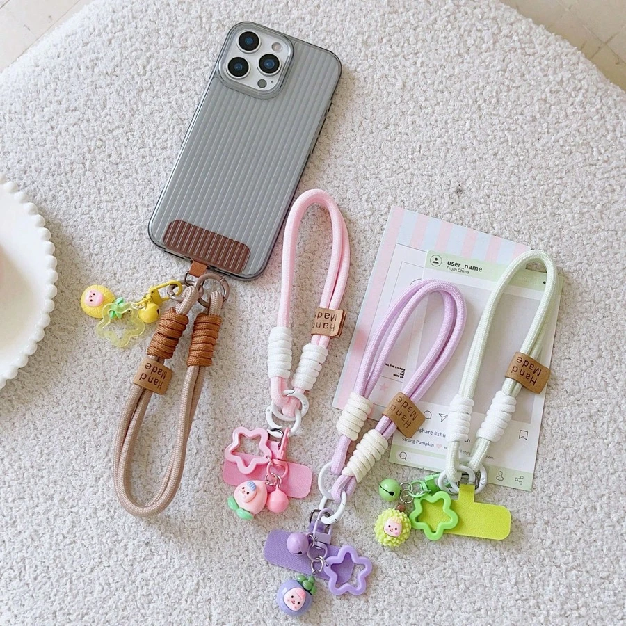 1pc Dopamine Short Phone Lanyard Wrist Strap, Colorful Patchwork Fruit Keychain Pendant, Durable Anti-Loss Short Rope - Multicolor - View 1