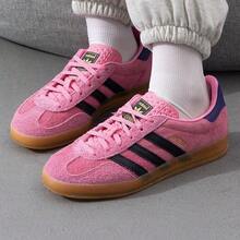 adidas originals GAZELLE 牛剖層革絨面革 防滑舒適 低筒板鞋 女款 - 粉紅黑色 - 查看 3
