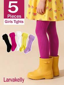 5/1pc Girls Bright Color Snug Fit Tights, Ribbed Solid Color All-Match Versatile Leggings, Classic Style For Spring, Autumn And All Seasons, Suitable For Girls' Daily Wear - Multicolor - View 2