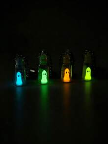 8pcs/Set Halloween Glass Bottle Ghost Keychain, Glowing Little Ghost Pendant, Cute Halloween Bag Charm Key Ring, Spooky Party Decoration Accessory - A - View 2