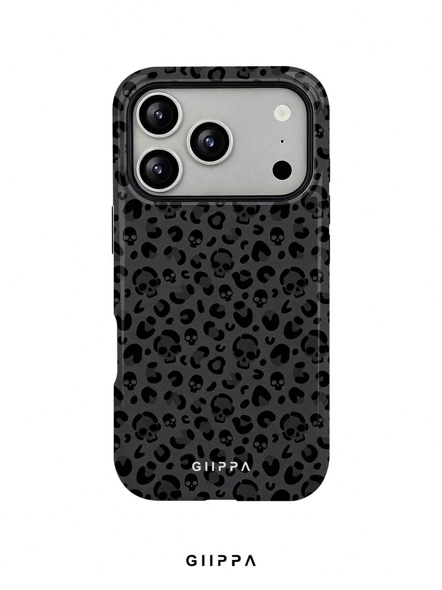 GIIPPA 1 Stück Grau-Schwarzer Leoparden-Muster mit schwarzem Totenkopf-Muster Design, Handyhülle für Handy 17 Pro Max, kompatibel mit Handy 16 Pro Max, 15 Pro Max, 14 Pro Max, koreanischer Stil hochwertige Mode lustige Handyhülle, kompatibel mit 11/12/13/14/15/16 Pro Max Plus, elegantes Design geeignet für Männer und Frauen, perfektes Geschenk für Freundin zu Weihnachten, Valentinstag, Ostern, Hochzeitssaison und Geburtstag! - Verschiedenfarbig - Übersicht 1