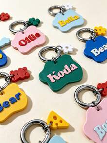 Personalized Wave Pet ID Tag, Customizable Dog/Cat Name Tag Keychain Mini Pendant Bag Keychain - Multicolor - View 4