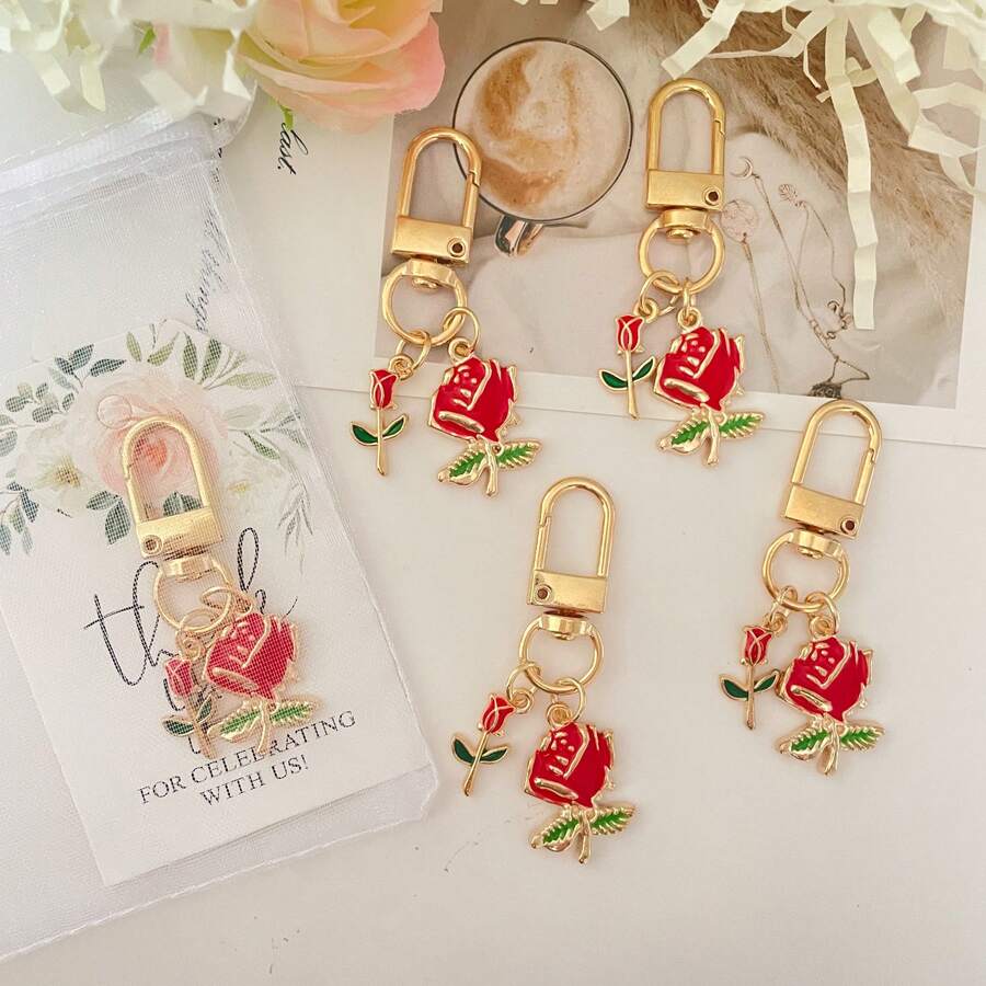 30pcs/10sets-18pcs/6sets Exquisite Red Rose Keychain Set - Suitable For Bag Decoration, Key Pendant, Wedding Bridesmaid Gift, Birthday, Graduation, Back To School, Christmas, Thanksgiving Gift And Holiday Party Gift
