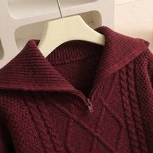 Girls Braided Half-Zip Sweater, Long Sleeve Casual Pullover, Suitable For School And Daily Wear, Autumn/Winter Tween Girls Clothing - Burgundy - View 5