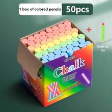 100pcs/50pcs Multi-Color Boxed Teaching Chalk, White Macaron & Assorted Colors, Fine Texture, Even Coloring, Break-Resistant, Suitable For Teachers' Classroom Instruction, Children's Doodle Drawing, Classroom Blackboard Writing, Home Painting Educational Tool - Multicolor - View 8