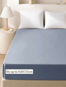 1pc Solid Color 25cm Deep Pocket Fitted Sheet, Soft & Breathable Mattress Protector, Suitable For All Bed Sizes, Dorm & Home Bedding Decor - Blue - View 4