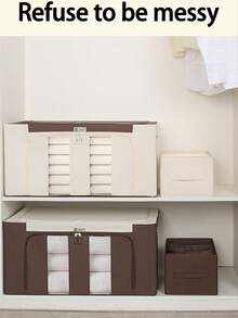 2pcs Set Formaldehyde-Removing Fabric Storage Boxes + Beige Storage Box Set, Foldable Clothing Storage Bin With Transparent Window, Dual-Opening Closet Organizer, Large Capacity Blanket Quilt Sweater Storage Container, Dust-Proof Wardrobe Storage Box, Suitable For Bedroom Home - Multicolor - View 11