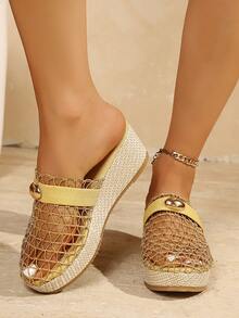 Women's Summer Mesh Lightweight Breathable Fashion Daily Vacation Comfortable Versatile Wedge Heel Thick Sole Sandals - Yellow - View 5