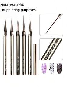 Pincel de Arte de Unhas com Cabo de Metal, 1 peça/2 peças/12 peças, Pincel de Linha para Linhas Longas, Detalhes, Pintura Fina e Aplicação de Cor Suave, Tamanho Conforme Mostrado, Pincel de Arte de Unhas em Gel - Multicolorido - Visão 8
