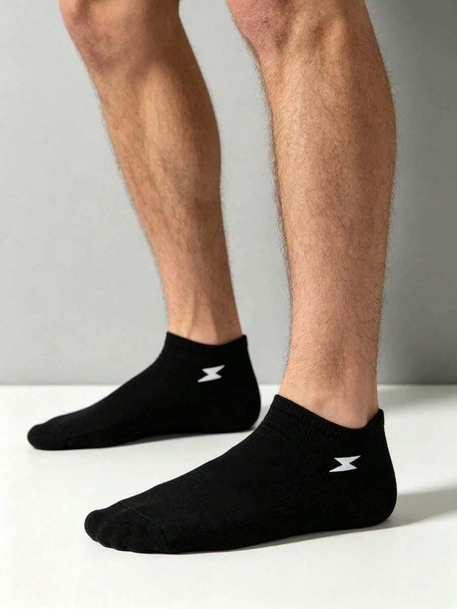 5/15 Pairs Unisex Black, White, Gray Solid Color Geometric Pattern Jacquard Casual Ankle Socks, Suitable For Commuting And Sports, All Seasons - Multicolor - View 1