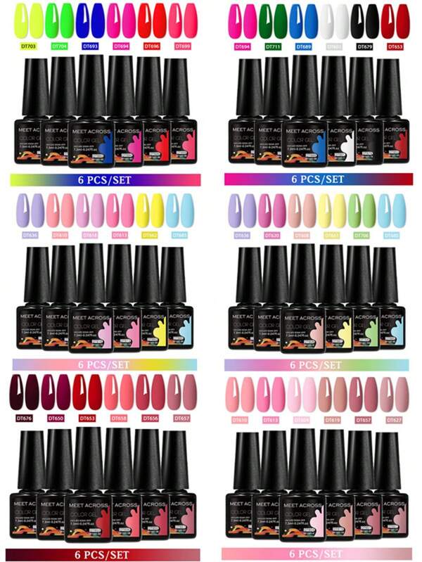 6pcs/Set 7.3ml Macaron Color Soft Gel Nail Polish, Soak-Off UV LED Curing, Semi-Permanent Nail Polish, Vibrant And Long-Lasting, All-Season Summer Popular Colors, Suitable For Salon And Home DIY Nail Art, Nail Care Supplies