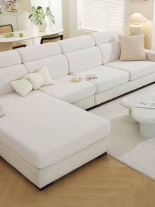 1pc Solid Color Elastic Jacquard Sofa Cushion Cover, L-Shaped Sectional Sofa Cover, Independent Sofa Back Cushion Cover, Dirt-Resistant & Non-Slip & Easy To Wash, Suitable For Living Room Decor, Furniture Protection Cover, Multiple Size Options - Pearl White - View 7