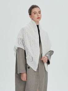 New Spring Autumn Winter Women's White Hollow Knit Shawl Thin Solid Color Square Scarf - Multicolor - View 8