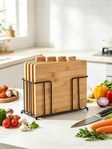 Bamboo Cutting Board Set With Storage Rack, Separate Food Cutting Boards, Kitchen Boards Holder,4 Syle Coded Chopping Boards For Beef, Fish, Chicken, Vegetable, Non-Slip Separate Kitchen Cutting Boards,Kitchen Separate Chopping Boards. - Bamboo and Wood Color - View 1