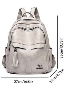 Women's High-Quality PU Leather Large Capacity Backpack, Suitable For Teenage Girls' School Backpack, Travel Backpack, Designer - Light Grey - View 4
