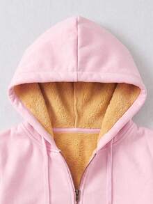 Women's Warm Lined Hooded Zip-Up Sweatshirt, Outdoor Casual Winter Sweatshirt, Versatile For Multiple Occasions - Pink - View 6