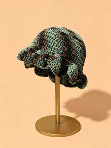 Contrast Color Knit Large Ruffle Edge Versatile Handmade Crochet Hat (Random Hat Color) - Multicolor - View 7