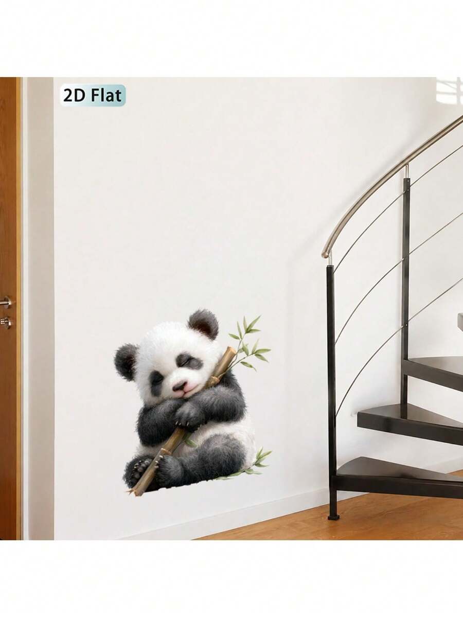 1pc Cute Sleepy Red Panda Hugging Bamboo Wall Decal, Realistic Fluffy Fur Texture Animal Sticker, Removable Peel And Stick Self-Adhesive Vinyl Mural For Stairs, Bedroom, Nursery, Living Room Home Decor - Cute Sleepy Little Panda - View 1