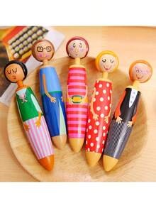 5/3/1/10pcs Random Cartoon Villain Doll Ballpoint Pens, Blue Ink Doll Ballpoint Pens, Doll Ballpoint Pens, Back To School, First Day Of School - Black - View 4