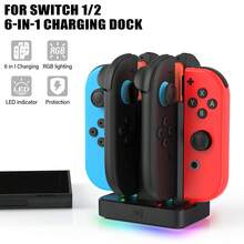 Switch NS 2 Joy-Con 6-In-1 Charging Stand, Magnetic Snap Design, 2.5H Fast Charge For 6 Controllers, 8 RGB Light Effects, Anti-Slip Pad, Multiple Power Options, ABS, Black,Great Gift For Christmas/Birthday - Black - View 2