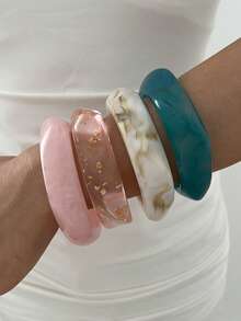4/3/1pc Vintage Elegant Casual Style Women's Colorful Acrylic Bracelet Set Suitable For Daily Layering - Colorful - View 8