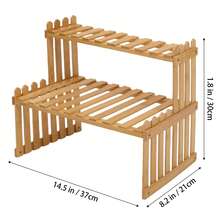 LIVINGANDHOME 2-Tier Tabletop Bamboo Plant Shelf, Desktop Flower Stand, Mini Potted Plant Rack, Succulent Display Holder, Countertop Plant Organizer, Natural Wood Adjustable Slatted Bamboo Rack With Anti-Slip Fence For Small Succulent Greenery Decor - Natural Wood Finish - View 10