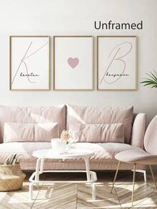 Juego de 3 pósteres minimalistas personalizados, letrero colgante con nombre de pareja personalizado, arte de pared moderno en beige, decoración de aniversario de boda, adecuado para parejas, fiesta de damas de honor, regalo de aniversario, decoración bohemia neutra para el hogar, sala de estar, dormitorio, regalo para amantes y amigos, sin marco - Beis - Ver 16