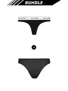Calvin Klein [حزمة] سروال داخلي نسائي من Brave Soul + سروال داخلي عصري - أسود + أسود - مشاهدة 1