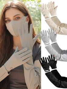 Ueasy 2pcs/1set UPF 50+ Sun Protection Ice Cooling Arm Sleeves, Touchscreen Non-Slip Arm Guards With Watch Hole For Cycling Beach Driving Daily Use - Multicolor - View 1