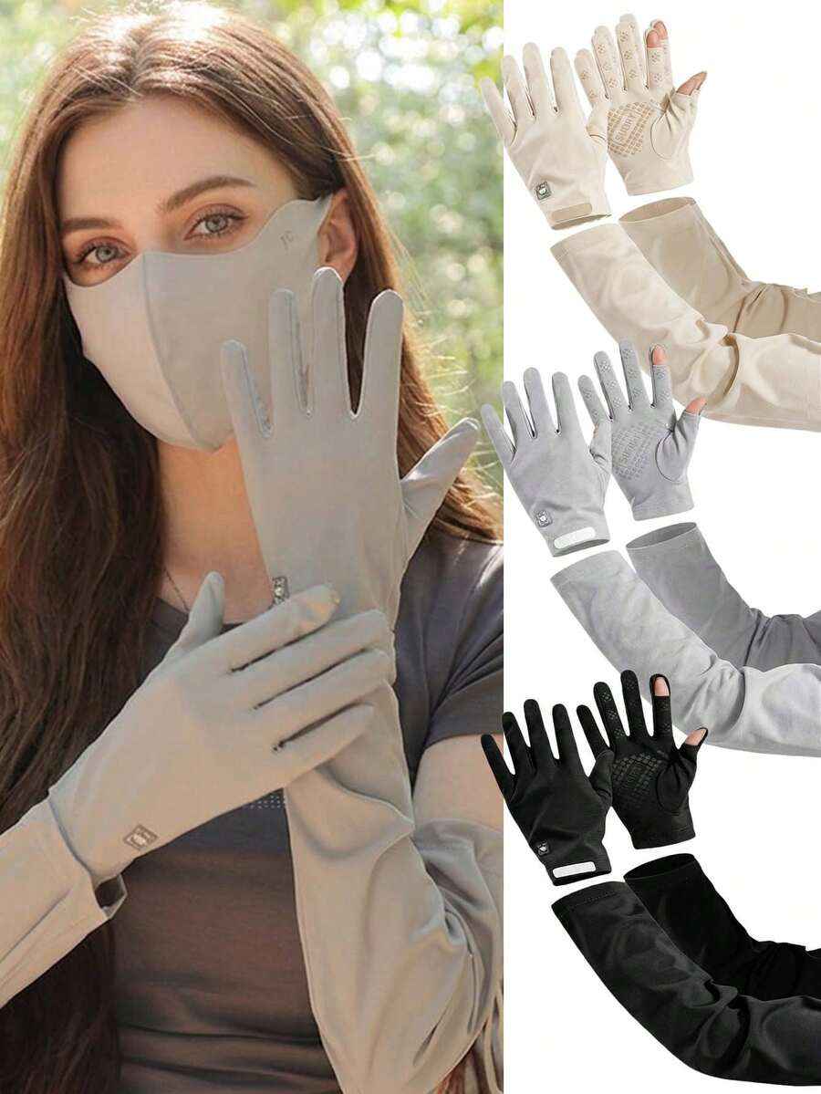 Ueasy 2pcs/1set UPF 50+ Sun Protection Ice Cooling Arm Sleeves, Touchscreen Non-Slip Arm Guards With Watch Hole For Cycling Beach Driving Daily Use - Multicolor - View 1