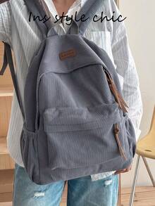 極簡風多層收納隔層舒適背帶便攜女款青少年女孩日常使用後背包 - 灰色 - 查看 6
