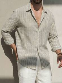 Men's Versatile Casual Commute Striped Long Sleeve Shirt - Mint Green - View 1