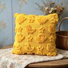 2pcs Set Cute 3D Plush Chick Pillowcases, Soft Yellow Chick Cushion Covers, Adorable Animal Pattern Pillowcases For Home Living Room Bedroom Decor, Pillow Inserts Not Included - Yellow - View 10