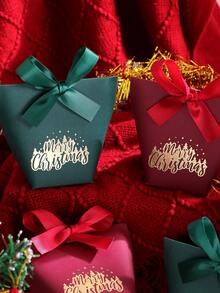 10/20/30pcs Christmas Tree & Merry Christmas Pattern Gift Boxes And Bags With Red And Green Ribbons, Suitable For Packaging Jewelry And Other Small Gifts; Luxury Christmas Gift Bags With Gold Foil Design And Ribbons, Suitable For Packaging Christmas Gifts - View 11