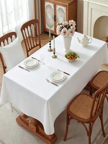 1pc Dust-Proof & Wrinkle-Resistant Rectangular Polyester Solid Color Tablecloth For Dining Room, Kitchen, Coffee Table, Conference Room, Desk, Wedding Banquet, Birthday Party, Home Decor, Bedroom Decor - White - View 12