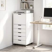 HOMCOM Cajonera Escritorio con 5 Cajones, Cajonera de Oficina con Ruedas y Armario con Cierre Suave, Soporte para Impresora, Mueble Archivador para Oficina en Casa - Blanco - Ver 8