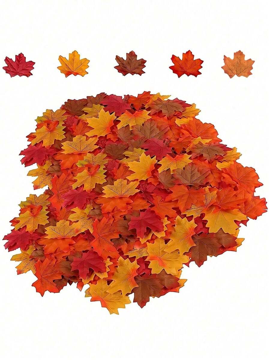 5/50/100/200pcs Rtificial Fall Maple Leaf Decor, Squishy Multi-Colored Faux Autumn Maple Leaves For Table Scatter/Autumn Wreath/Wedding Centerpiece/Harvest Season/Indoor Vase Filler/Backdrop Styling/Fall Home Decor Autumn/Halloween Deorations