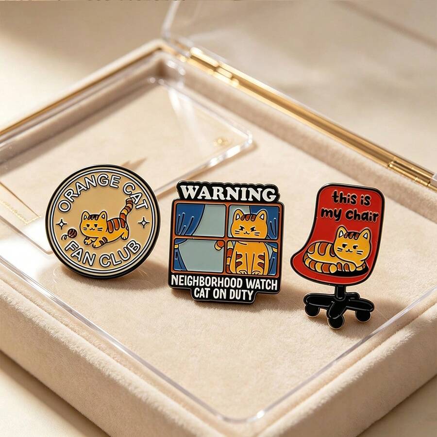 1 Pc Of Funny Home Orange Cat Enamel Brooch Monitoring Window Office Chair Cute Cat Clothing Pin Canvas Bag Decoration - Multicolor - View 1