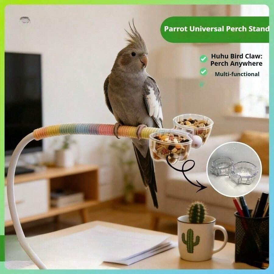 1pc Adjustable Parrot Perch Stand With Durable Colorful Rope, Clip-On Multi-Function Desktop Platform, Bite-Resistant Claw Perch, Suitable For Training And Cleaning Bird Cage Accessories - View 1