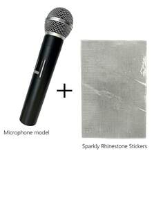 1pc Realistic Rhinestone Microphone Prop, Shiny Microphone Decoration For Home Bar, Party Gift, Speech Practice Prop - Multicolor - View 8