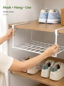 White Metal Hanging Shoe Rack, No Drilling Required, Suitable For Under Cabinets, Bathroom Shelf, Expands Storage Space, Unisex, Suitable For Families, Multi-Scene Shoe Rack, Suitable For Wardrobe/Entryway, Kitchen, Bathroom - Multicolor - View 3