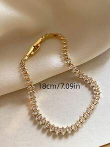 3pcs/1pc Luxury Style Stackable Stainless Steel Bracelet, Rhinestone Clover Bracelet, Sparkling Zirconia Tennis Bracelet, High-End Daily Wear Best Friend Birthday Gift Bracelet - Gold - View 3
