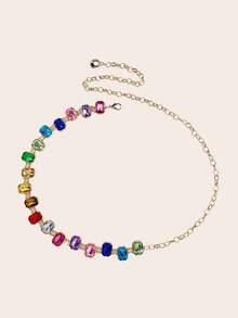 1 pieza Cadena de cintura con cristales coloridos premium, accesorio de vestido para verano, escuela, otoño, Halloween - Multicolor - Ver 1