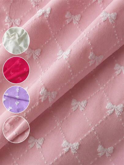 1pc Pink 3D Bow Embossed Jacquard Fabric, 3D Bow Relief Woven Fabric, Soft, Breathable And Lightweight, With Dotted Rhombus Mesh Pattern, Suitable For Dresses, Shirts, Skirts, Princess Outfits, Pillowcases And Handmade DIY Sewing