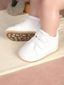 1 Pair Boys' Shoes With Hook And Loop Closure, Versatile Solid Color Sneakers, Suitable For Spring And Autumn Wear - White - View 1