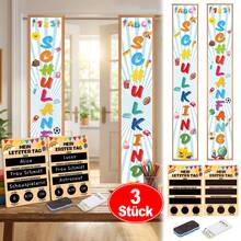 APODESS 2 Stück Elegante Einschulungsdekoration: Weißer Türvorhang & Doppelseitiges Holzschild Set-Mehrteiliges Party-Geschenkset - Übersicht 1