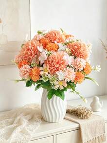 1pc Artificial Silk Hydrangea Daisy Ball, Suitable For Spring/Autumn Decoration, Home Decor, Wedding Decor, Room Decor, Balcony Decor, Restaurant Decor, Bedroom Decor, Bathroom Supplies, Party Decor, New Year Decor - Orange - View 2