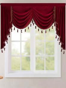 1pc Luxury Tassel Fringed European Style Wave Curtain, Decorative Drape For Bedroom Or Living Room - Burgundy - View 11