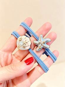 4pcs Cute Ocean Whale Starfish Shell Girls Hair Ties, Sweet Blue Elastic Hairbands Gift - Multicolor - View 4